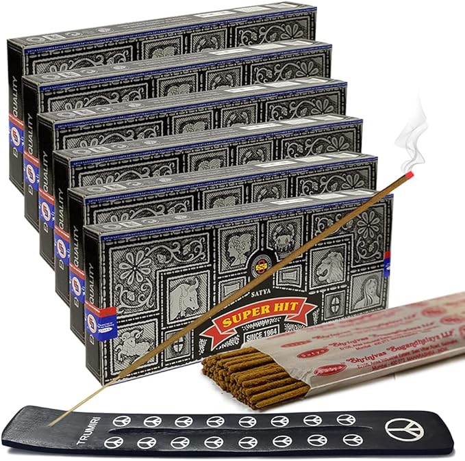 Super Hit Incense Sticks 100g and Holder Bundle - Pack of 6 (Approx 600 Sticks)