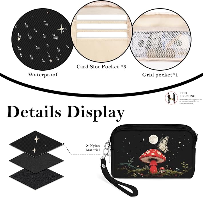 BIAOTIE Wristlet Purses for Women, Nylon Small Crossbody Bags with Adjustable Strap 3 Zipper Wristlet Wallet Phone Organizer