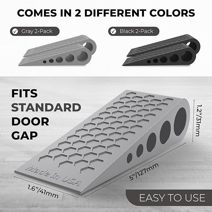 Door Stoppers for Bottom of Door Premium Floor Rubber Door Stop Wedge Made in USA Heavy Duty Honeycomb Design for Carpet, Tile, Ideal for Home, School, Commercial,Gray 3 Pack