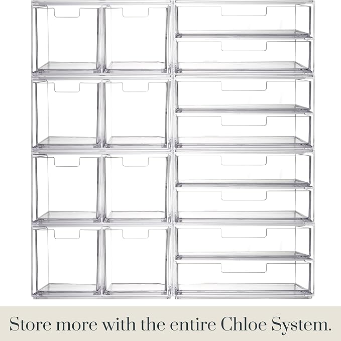 STORi Stackable Desk Organizer drawers, Clear Pen Pencil Makeup Brush drawers for Desktops and Vanities, 4 Tall Drawers (Made in USA)
