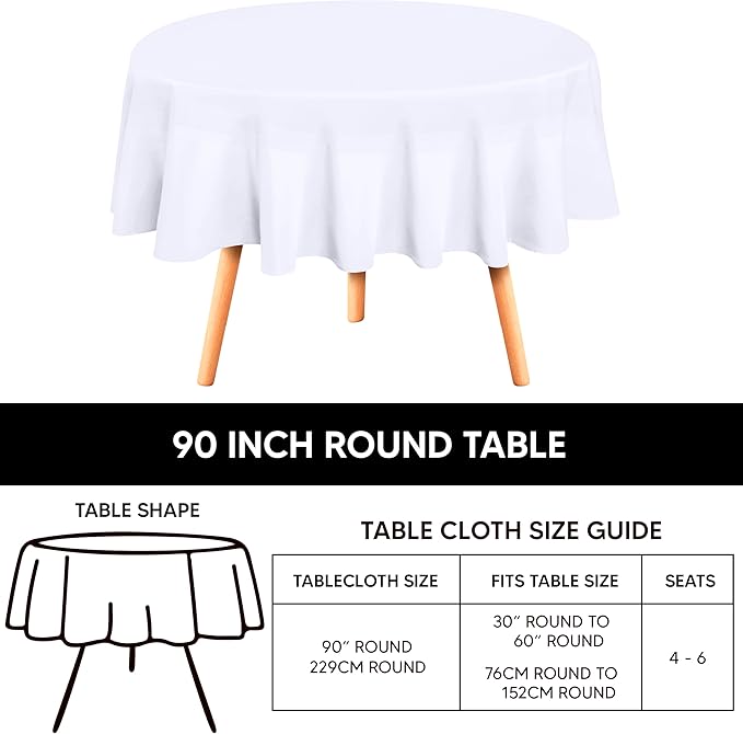 Utopia Kitchen Round Table Cloth 2 Pack(90 Inches, White), Tablecloth Machine Washable, Polyester Table Cover for Dining, Buffet Parties, Picnics, Events, Weddings and Restaurants