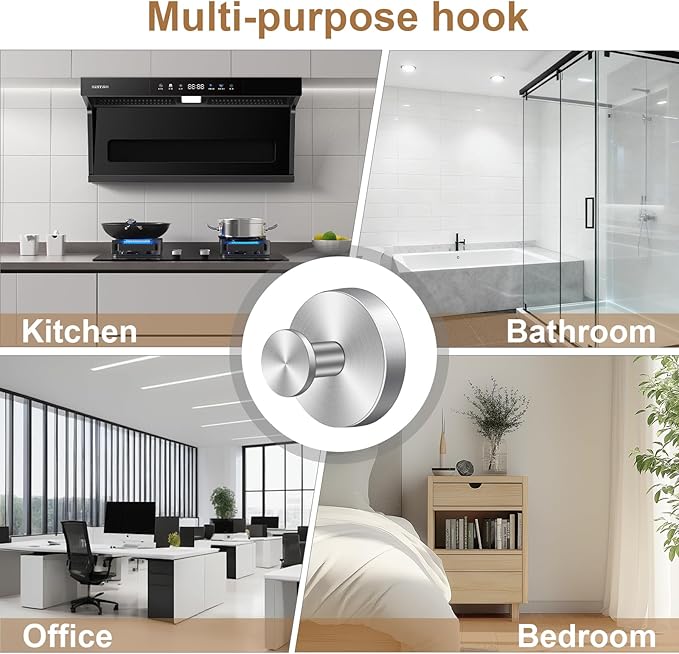 Herda Suction Cup Hooks for Shower Stainless Steel Suction Wreath Hanger for Glass Door No-Drill Removable and Reusable Suction Cup Hook for Loofah, Towel, Bathrobe, Holds Up to 15 Lbs - 4Pack, Silver