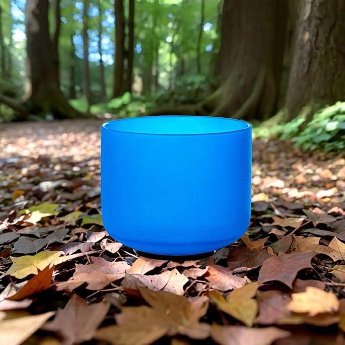 8 inch Blue G Note Throat Chakra Quartz Crystal Singing Bowl, for Healing Mindfulness Meditation Yoga Sound Baths, with Rubber Mallet O-ring