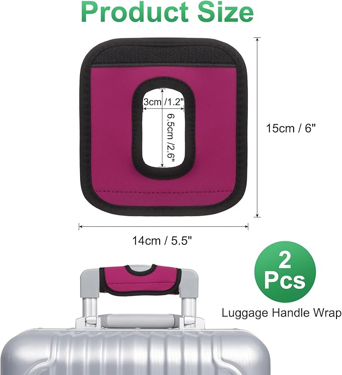 uxcell Luggage Handle Wrap, 2 Pcs Hollow Neoprene Handbag Grip Cover Protector Luggage Identifiers Suitcase Handle Wraps for Luggage Suitcase Travel Bags, Rose Red