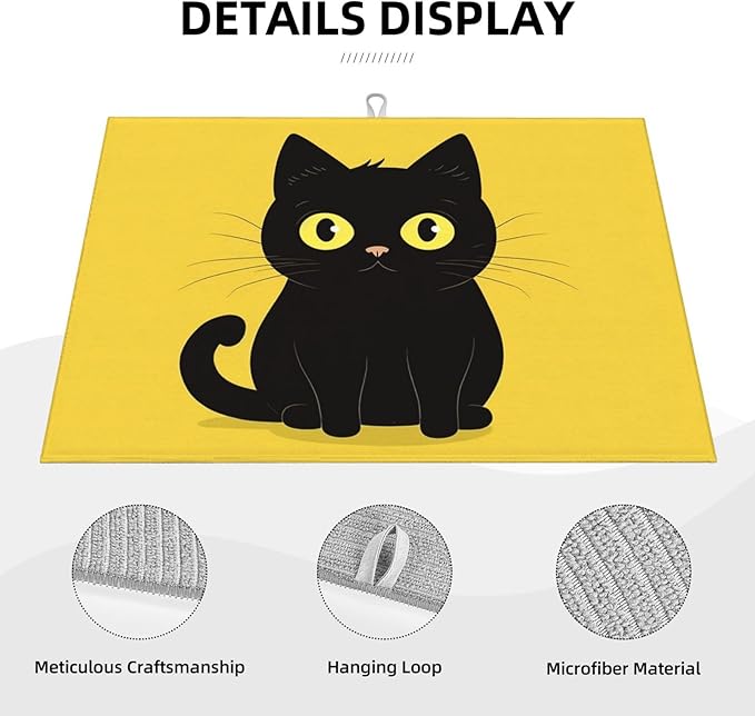 Cat Dish Drying Mat for Kitchen Counter Decor 18x24 Inch Floral Absorbent Reversible Microfiber Dish Drying Pad Flower Dish Drainer Rack Mats for Coffee Bar