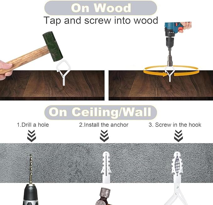 35PCS Eye Screw Hooks for Hanging Heavy Duty with Safety Buckle. Metal Ceiling Hooks for Hanging Plants, Cup, Wind Chime, Bird Feeders, String Lights at Indoor & Outdoor, 2.36 Inches White