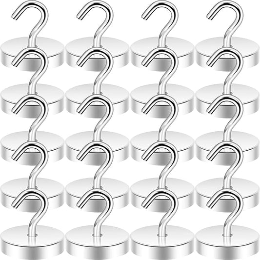 Neosmuk Magnetic Hooks, Cruise Ship Essentials, 100lb+ Heavy Duty Magnetic Hooks for Cruise Cabins, Refrigerator, Grill, Hanging, and Travel | Extra Strong Must-Haves Magnet Hook,Silver,Pack of 20