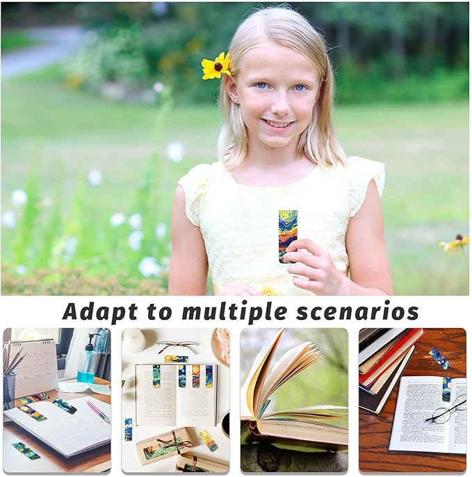96 Pieces Magnetic Bookmarks Magnet Page Markers - Book Marks for Reading Women & Men with Storage Boxes - Cute Magnet Bookmark Clips for Reading Pleasure（Oil Painting）