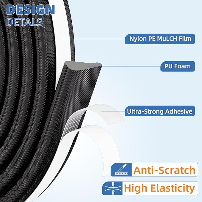 Wedge-Shape Window Weather Stripping Door Frame Seal Strip 118” Black,Upgrade Black Foam,Soundproofing,Draft Stopper,Winter Insulation,Noise Blocker, Gap Filler for Exterior Front Door Side