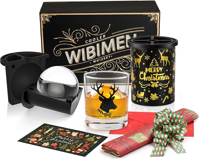 Clear Ice Cube Maker with Whiskey Glasses & Luxury Box - 2.5" Ball - Crystal Clear Ball Ice Cube Tray for Whiskey, Perfect Christmas/Bourbon Gifts for Mens/Dad/Husband/Him/Grandpa