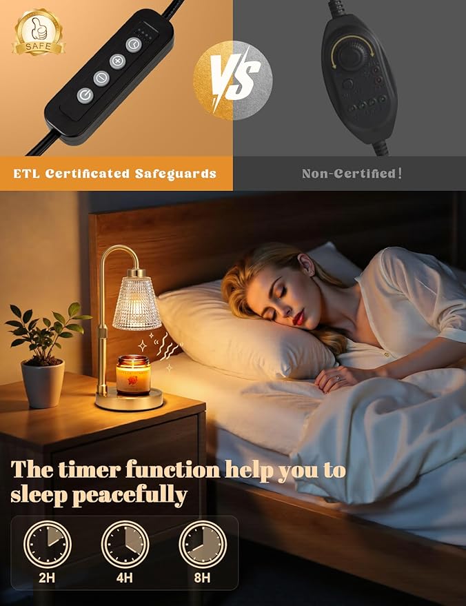 Innqoo Gold Candle Warmer Lamp with Timer, Dimmable Candle Warmer for Jar Candles, Height Adjustable Wax Melts Warmer, Birthday Gifts for Women Mom, House Warming Gifts New Home Decor