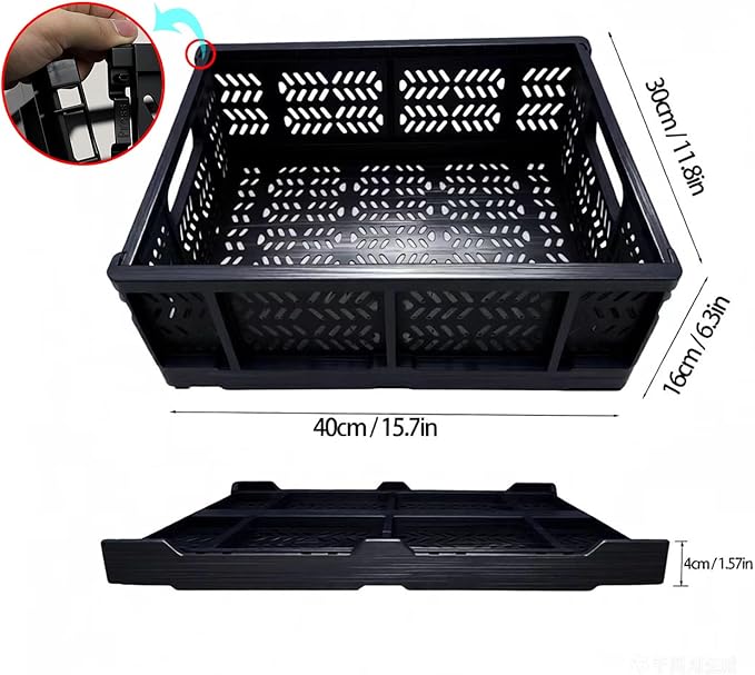 TSMAPLE 4-Pack 20L Foldable Storage Crates, Heavy Duty Plastic Milk Crates for Storage, Multi-Purpose Organizer Box, Collapsible Basket with Handle Suitable for Home Office School Store, Black