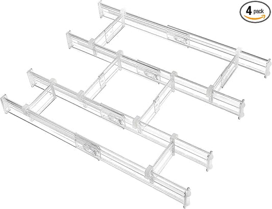 Vtopmart 2.36” Drawer Dividers with Expandable Inserts, 12.8"-22.3" Adjustable Kitchen Drawer Organizer, Clear Plastic Organizer Separator for Flatware, Utensil, Cutlery, 4 Dividers with 6 Inserts