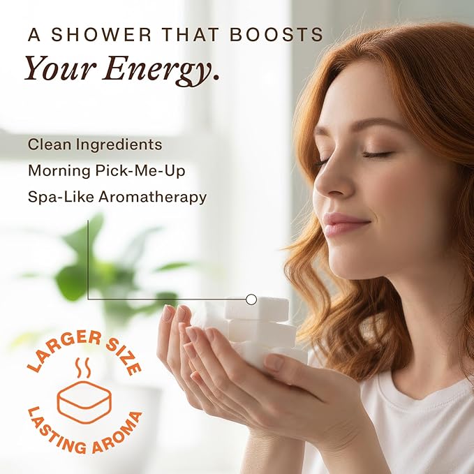 Shower Steamers Aromatherapy - USA Made with Natural Ingredients & Citrus Essential Oil, Long Lasting Shower Bombs for Energy Boost, Gift Set for Women & Men, Spa Gifts & Shower Accessories
