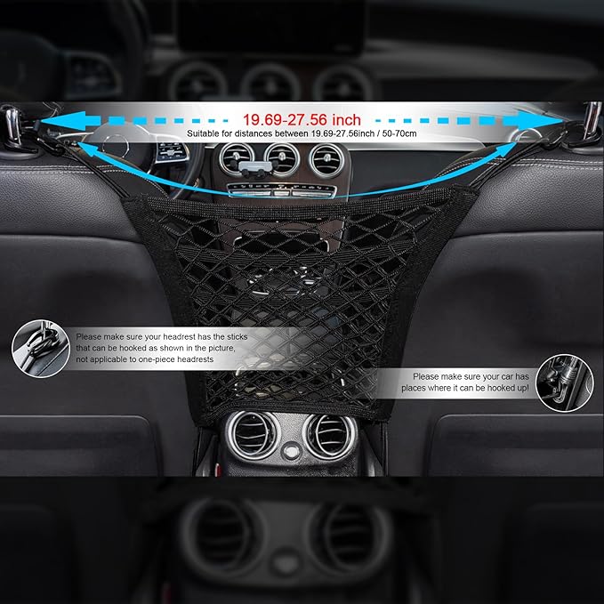 VEHIRIE 3-Layer Car Mesh Organizer Storage Between Front Seats Kid Dog Pet Net Barrier Car Net Pocket Elastic Tissue Purse Holder Netting for SUV, Van