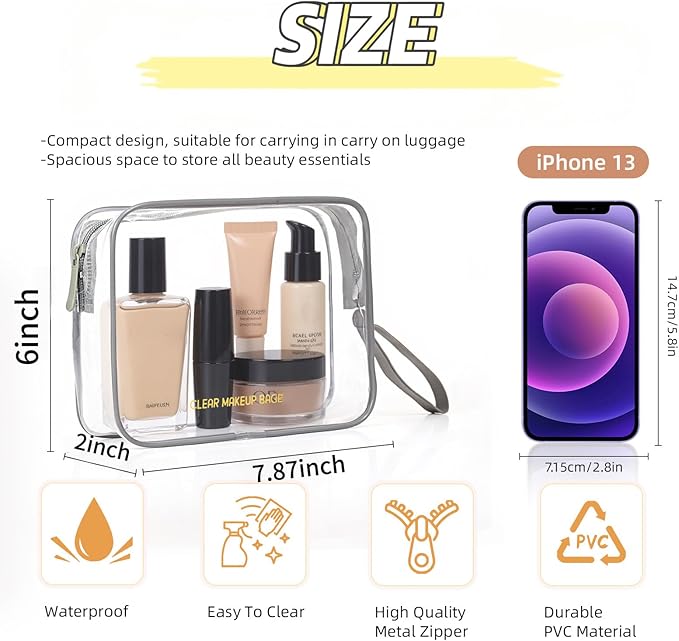 Icramsy Clear Makeup Bag, 2 Pack TSA Approved Toiletry Bag Travel Toiletry Bag Hanging Makeup Cosmetic Bag for Women Men (Grey)