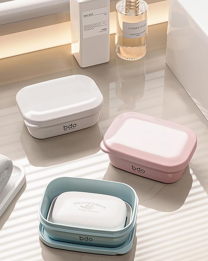 Travel Soap Case, Leakproof Soap Container with Lid, Portable Bar Soap Holder for Traveling, Soap Dishe for Bathroom, Shower, Gym, School, Camping, Vacation, Outdoor (Pink)