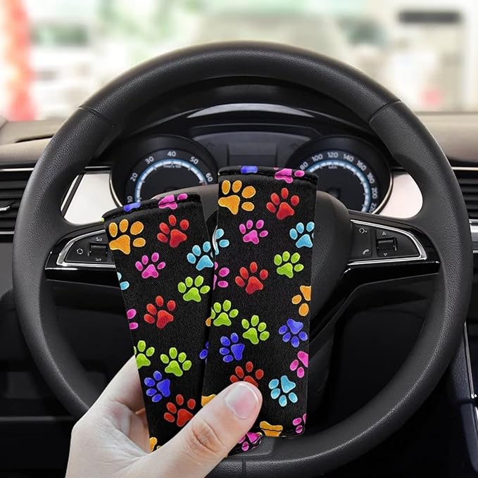 KUIFORTI Colorful Paws Luggage Handle Wrap Cute Suitcase Protective Handle Cover Set of 2 Pcs, Lovely Footprint Luggage Identifiers Marker Grips Protector, Portable Travel Accessories