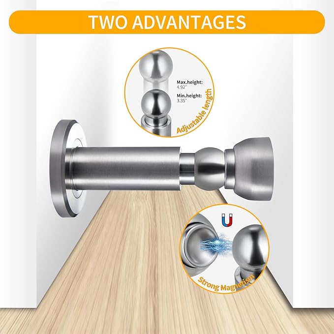 Door Stoppers – Heavy Duty Magnetic Door Stopper for Wall & Bottom of Door – Premium Adjustable Door Stop with Heavy-Duty Windproof Design, Constructed with SUS304 (Stainless Steel-1PCS)