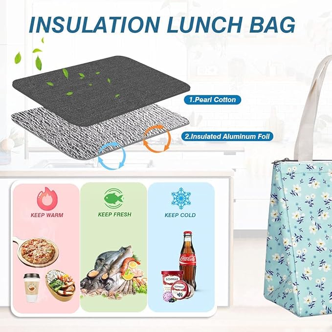 iknoe Insulated Lunch Bag for Women & Adults, 9L Foldable Wide-Open Cooler Bag with Pockets, Leakproof & Portable, for Picnic, Office, Beach(Shivering)