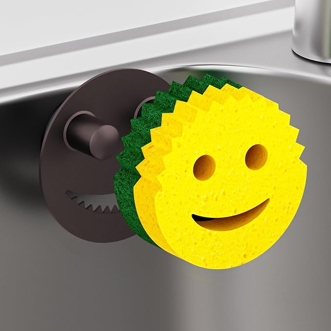 Sponge Holder for Kitchen Sink, Sink Caddy Organizer with Suction Cup Installation for Kitchen/Bathroom, Self Draining, Sponge Caddy for Holding Smiley Sponges-Bronze