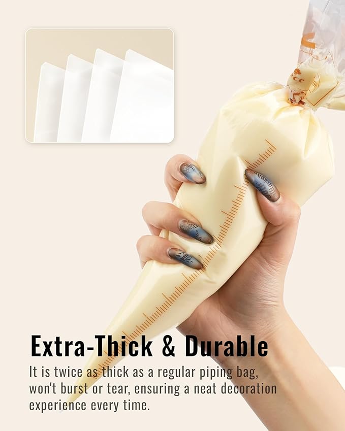 Bake Choice 16 Inch Large Piping Bags, 100PCS Thickened Disposable Pastry Bags, Anti Burst Icing Bags for Cream Frosting, Non-slip Frosting Bags, Cake & Cookie Decorating Supplies