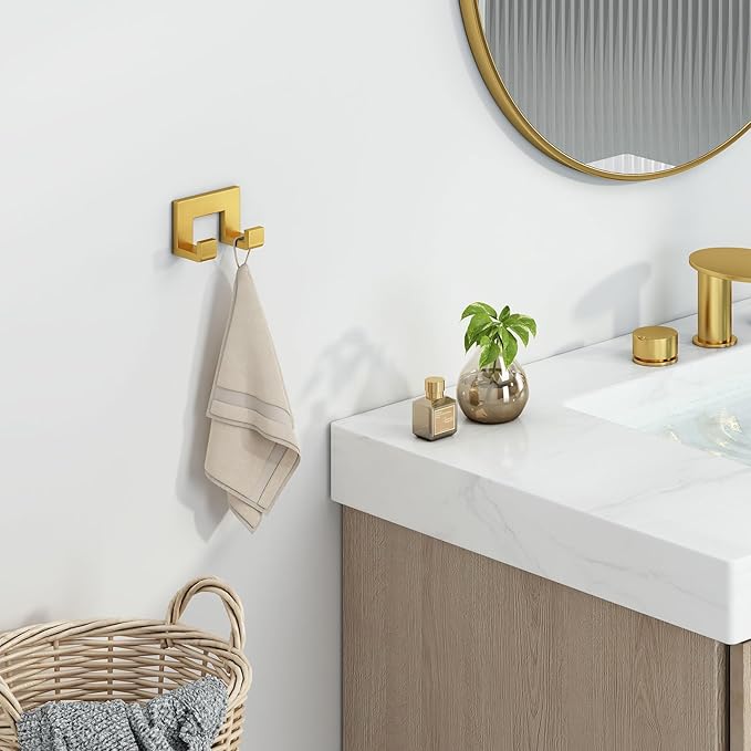 Angle Simple Towel Hook, SUS 304 Stainless Steel Wall Coat Hook, Bathroom Double Hand Towel Holder, Brushed Dark Gold