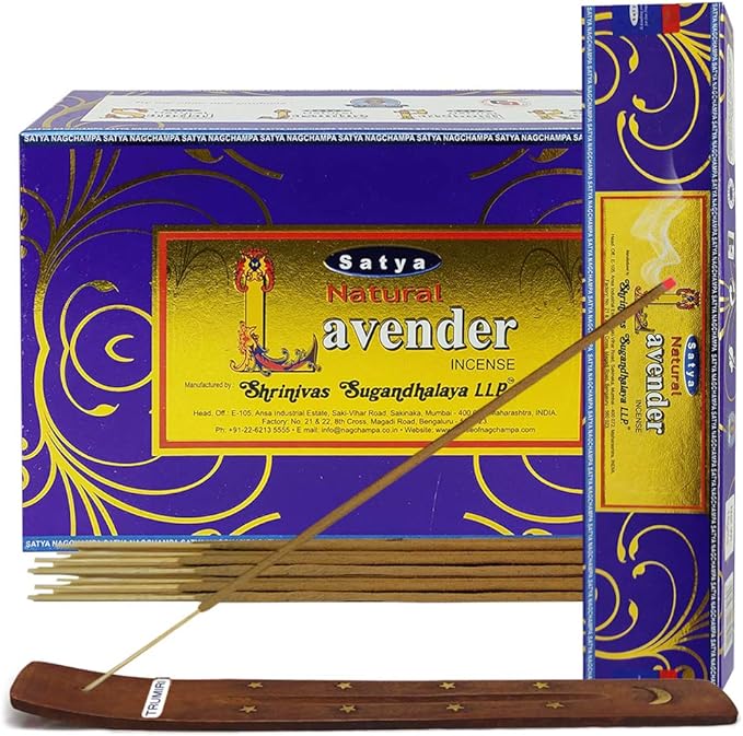 Natural Lavender Incense Sticks and Incense Stick Holder Bundle Insence Insense Satya