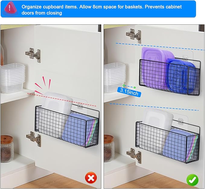 2 Pack Large Adhesive Cabinet Organizer - Lid Organizer Inside Cabinet Wall Mounted Pantry Door Caddy for Food Container Lid Kitchen Under Sink Basket