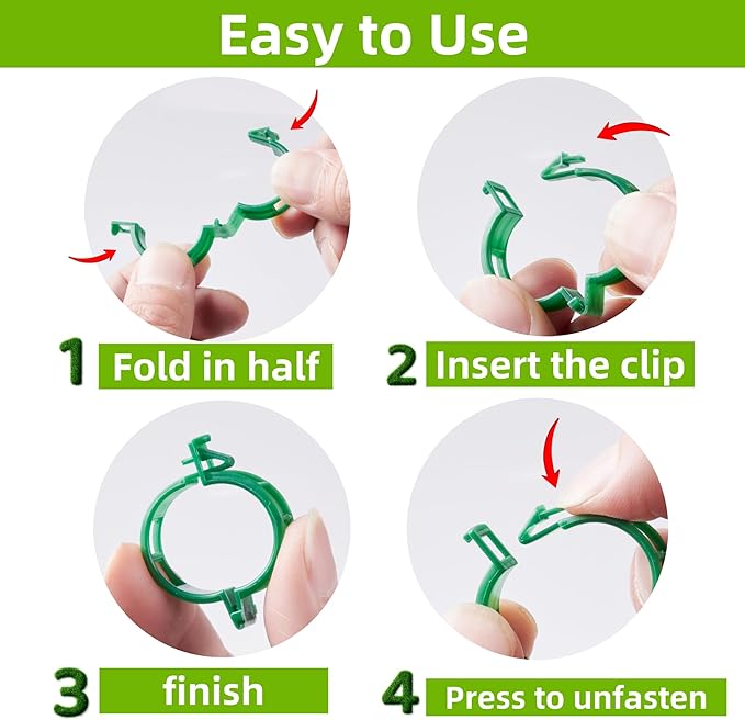 CIQIYO 100 Pcs Plant Support Clips,Plastic Clips for Securing Plants,Tomato Vine Clips,Plant Fixing Clips,Garden Clips for Climbing Plants,Grape and Vine Vegetables (100, White)