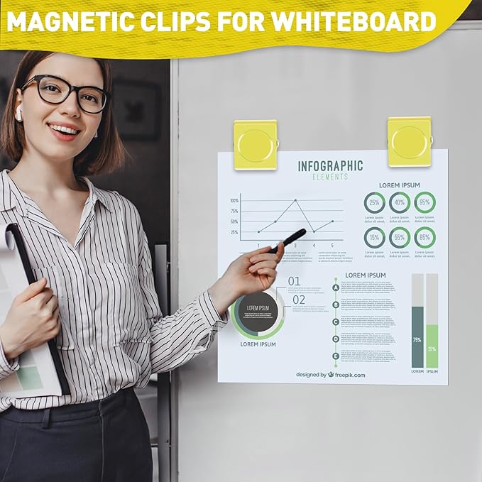 Grtard Strong Magnetic Clips, 2.2 Inch Extra Large Magnetic Clips Heavy Duty, 6Pack Magnet Clip for Fridge, Clip Magnets for Refrigerator, Whiteboard, Classroom, Kitchen, Office Organizer (Yellow)