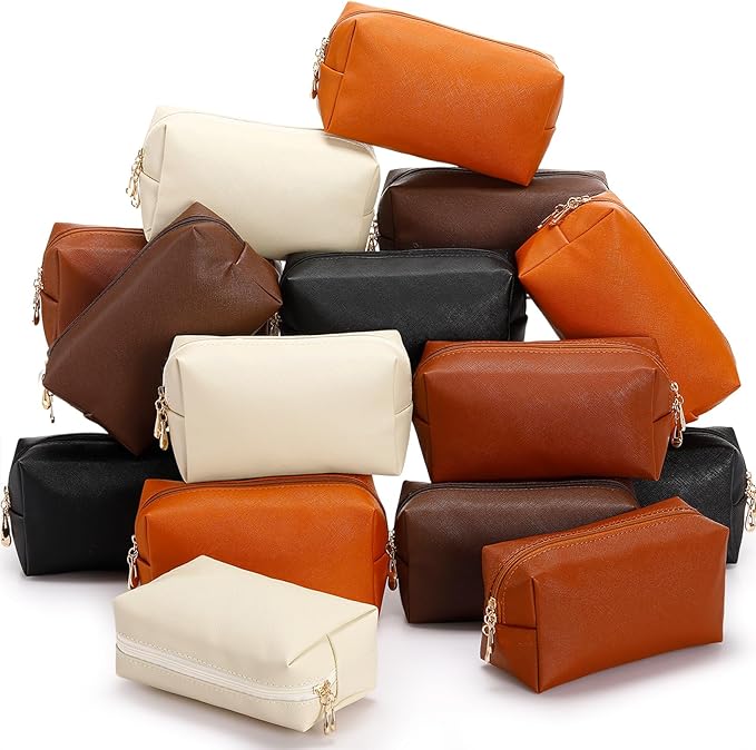 Kigeli 15 Pcs Aesthetic Makeup Bags PU Leather Cosmetic Pouches Waterproof Plain Toiletry Bags Makeup Pouches Bulk for Women Party Gift Travel Storage Organizer (Mixed Color)