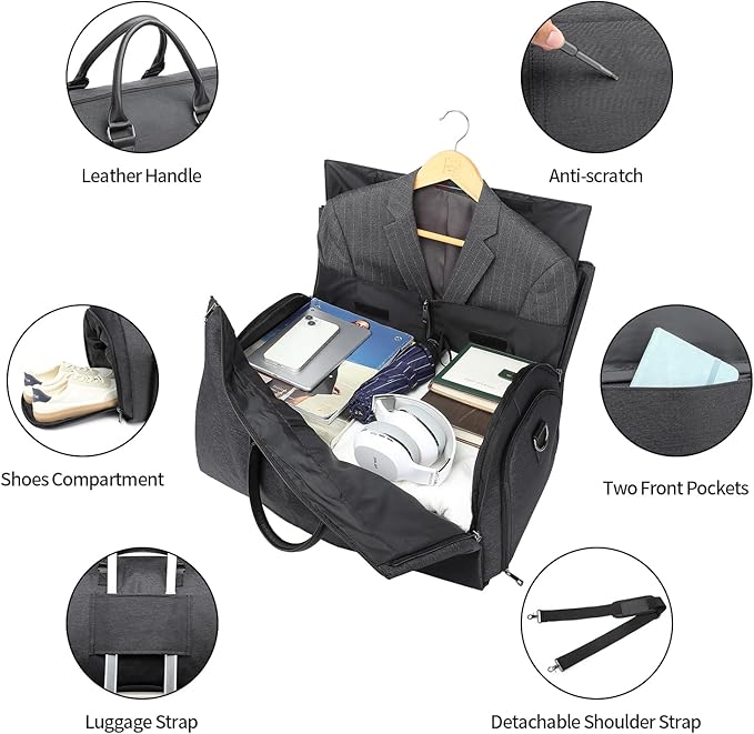seyfocnia Convertible Travel Garment Bag, Carry-on Garment Duffel Bag for Men and Women - 2-in-1 Hanging Suitcase Suit Business Travel Bag