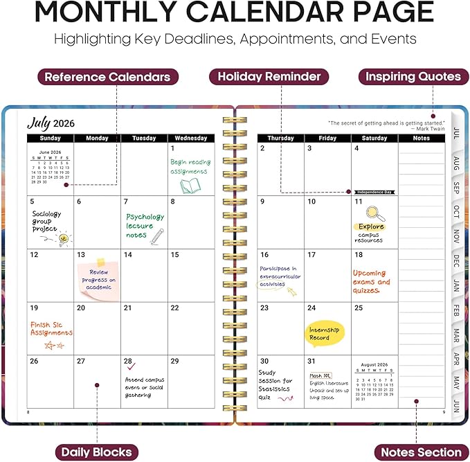 Planner 2026-2027, Academic Year Monthly and Weekly Calendar Planner, Jul 2026 - Jun 2027, Hardcover Teacher Student Planning Agenda book with Tabs, Perfect for School Office Supplies, 8.5" x 11" - Radiant Pastures