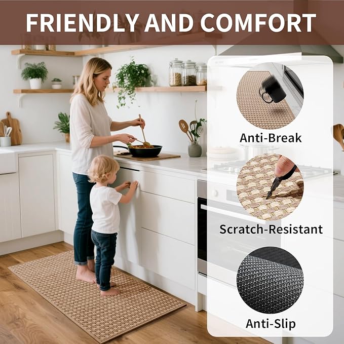 YDKGL Long Kitchen Runner Rugs Kitchen Mat Non Slip Washable, Super Absorbent Soft Chenille Braided Kitchen Mats for Floor, Rubber Backing Kitchen Floor Sink Standing Mat, Easy Clean, Brown 17"x71"