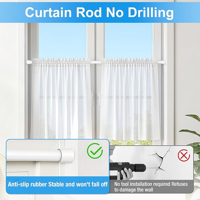 1 Pack Spring Loaded Tension Rod 17-41" Adjustable Curtain Rods No Drill Extendable Spring Rod Tension Curtain Rods For Window Kitchen Shelves Rv Refrigerator And Small Spaces,White