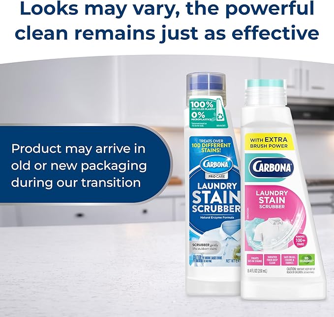 Carbona Laundry Stain Scrubber & Remover (8.4 Fl Oz), Extra-Strength Bio-Enzyme Formula, Brush-Top Applicator for Fiber-Deep Clean, Fast & Easy