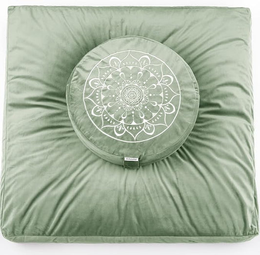 Hihealer Meditation Cushion - Large Velvet Zafu Floor Pillow for Adults and Women - Comfortable Yoga Pillow with Traditional Tibetan Buckwheat Filling for Meditation and Relaxation