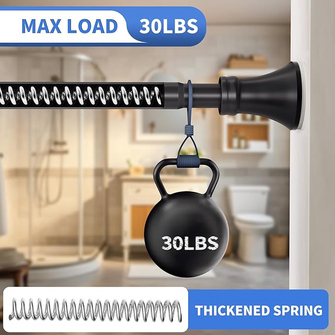 YNL Black Shower Curtain Rod 36-68 Inch(3-5.67ft), No Slip No Drill Stainless Steel Spring Tension Curtain Rod, No Rust Shower Rod Adjustable For Bathroom closet