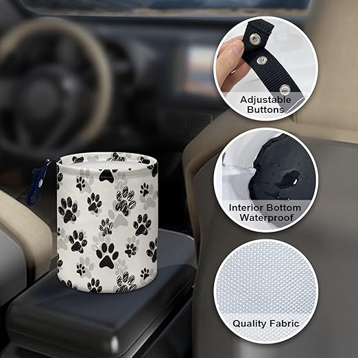 Panskyllis Cute Paws Car Waste Basket Can Universal Compact Rubbish Holder Mini Car Organizer for Car Garbage