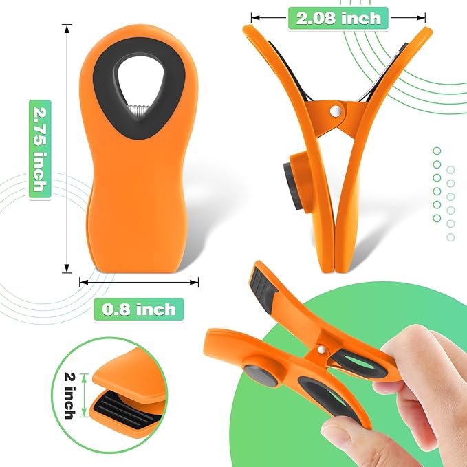 VNDUEEY 12 Pack Magnetic Chip Clips for Food Packages, Plastic Bag Clips with Magnet for Refrigerator - Orange