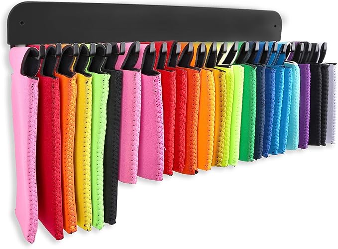 Can Cooler Sleeves Holder Magnetic for Fridge, Beer Sleeves Dispenser Organizer for Storage w/ 25 Hooks, with Screws for Wall Mounted, for Holidays Wedding Party