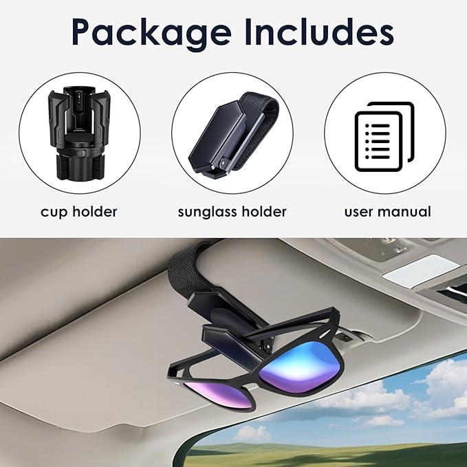 Cup Holder Expander, Car Cup Holder Expander, Adjustable Cupholder for 2.6"- 4.8" Yeti, Hydro Flask, Nalgene, Takeya, Camelbak, Ramblers, Owala, Tumblers, Mugs, Bottles, with Sunglass Holder