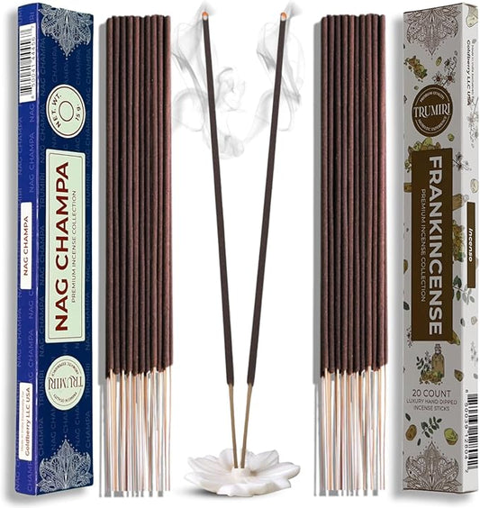 Trumiri Incense Sticks - Combo Pack of 35 Insence-Sticks - 15 Nag Champa + 20 Frankincense - Insenses - Insents - Incents - Inscense - Incence - Incienso - All Natural Incense Sticks