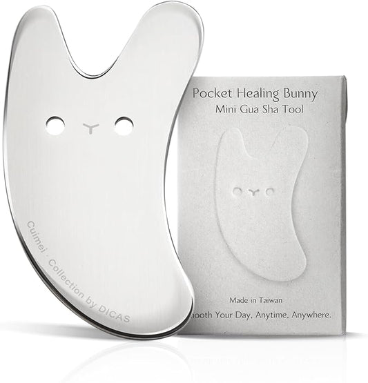 Pocket Healing Bunny Gua Sha – Mini Stainless Steel Tool for Beauty, Face & Body Puffiness, Tension Relief & Skincare Absorption Portable Self-Care Gift for Women