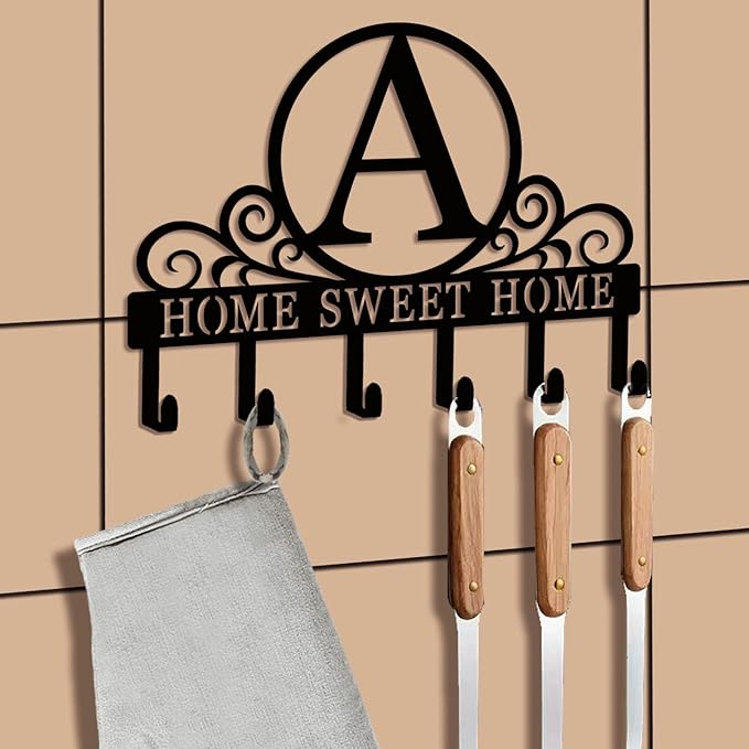 Metal Letter A Key Holder for Wall, Monogram Coat Rack Wall Mount, Key Hooks Perfect for Bathroom, Living Room, Kitchen, Office Ideal Wedding, Anniversary, Housewarming Gift (A)