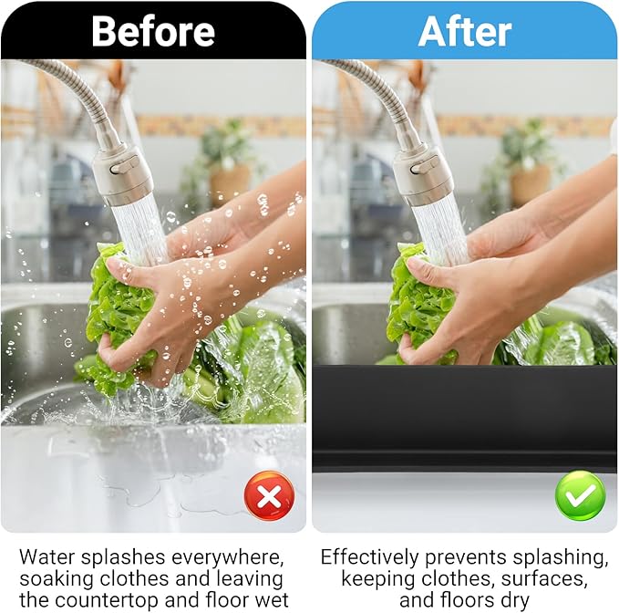 AIZOE 19.29 inch Sink Water Splash Guard, Silicone Sink Splash Guard, Backsplash Protector for Kitchen Countertop & Bathroom Bathtub with Non-Slip Strong Suction, Black, Pack of 2