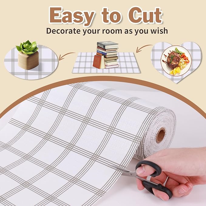 Shelf Liners for Kitchen Cabinets 17in x 30FT, Non Adhesive Drawer Liner White Square Thickened Shelf Liner Non-Slip Easy to Clean for Tool Box Refrigerator with Knife and Tape Measure