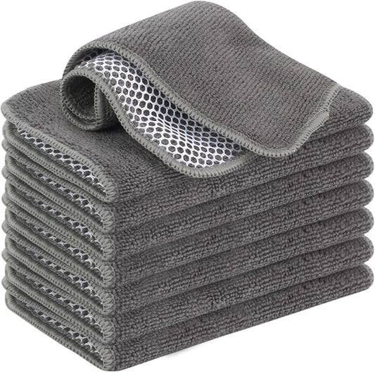 VIVOTE Microfiber Cleaning Cloths Washable Dishcloths with Polyester Mesh Scrubbing Edge Dishcloths, Kitchen Household Wipes Kitchen Dish Cloth,8pcs,7.87“ x 7.87” (Grey)