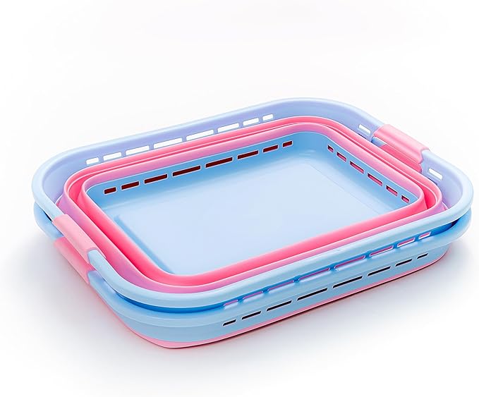 SAMMART 42L (11 Gallons) Collapsible Plastic Laundry Basket - Foldable Pop Up Storage Container/Organizer - Portable Washing Tub - Space Saving Hamper [BPA Free] (Cool Blue/Maglia Rosa (Set of 2))